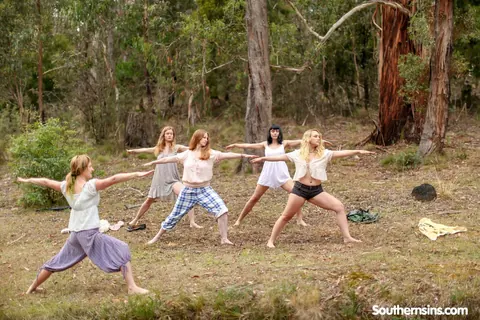 Chloe B & Kim Cums: Blonde, Brunette, and Redhead Practice Yoga Outdoors – photo 7 of 20