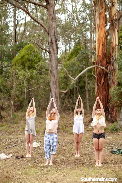 Chloe B & Kim Cums: Blonde, Brunette, and Redhead Practice Yoga Outdoors – photo 9 of 20