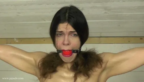 Brunette Twists in Bondage While Gagged and Restrained – photo 1 of 16