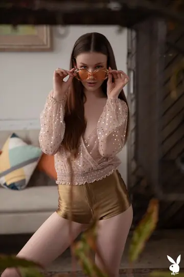 Emily Bloom – Brunette with Natural Tits Undresses and Poses Nude on the Sofa