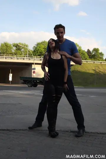 Aviva Rocks – Busty German Brunette in Leather Rides a Partner in the Forest