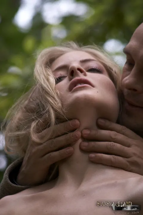 Cayenne Klein: Slim Blonde Hangs Upside Down in the Forest with Hair Pulled – photo 7 of 16