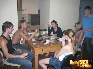 Lukava – Skinny Redhead in Jeans Gives a Handjob in a Group
