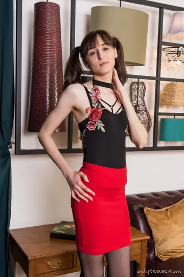 Zlata – Blonde MILF in a Skirt, Lingerie, and Stockings Strips to Show Her Tattoos
