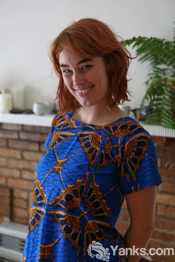 Short-Haired Redhead Bares Her Big Natural Tits and Hairy Bush Outdoors