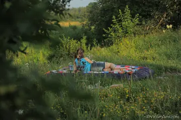 Beata Undine – European Brunette in Panties Enjoys a Threesome with Two Men Outdoors