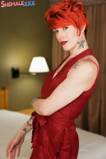 Redhead Trans Woman Undresses from Her Dress and Fucks in Heels