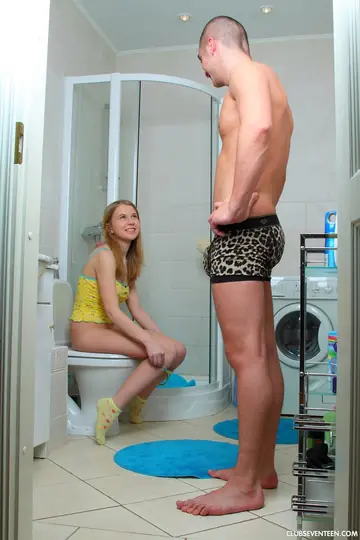 Petite European Blonde Gives a Blowjob and Gets Fucked in the Bathroom