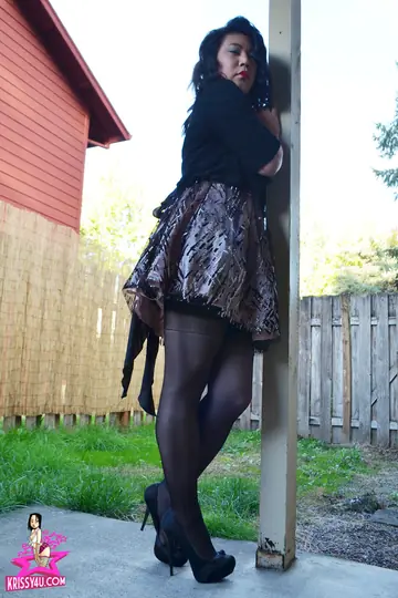 Curvy Asian Trans Woman Reveals Her Cock in a Skirt