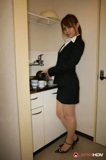 Japanese Woman in a Skirt Sucks Cock for Office Threesome Facial