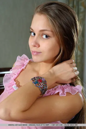 Kristel A – Brunette in Lingerie Shows Her Natural Tits and Shaved Pussy