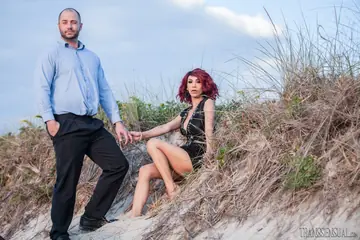 Redhead Trans Woman Strips Out of Her Lingerie Outdoors