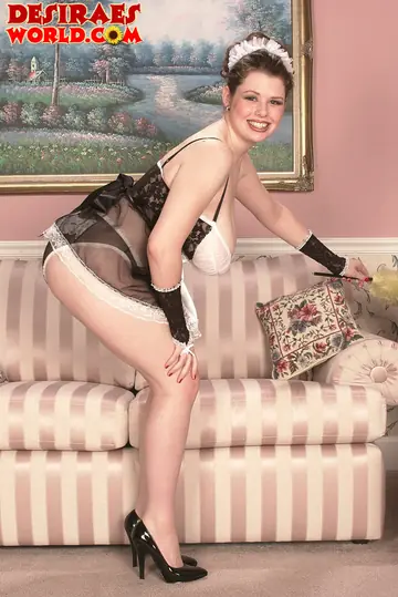Curvy Brunette MILF Shows Off Her Big Tits in a Maid Uniform