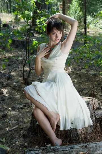 European Brunette Spreads Her Hairy Pussy in the Forest