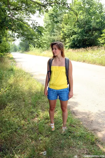 Bella E – Skinny European Blonde Fingers Her Pussy Outdoors