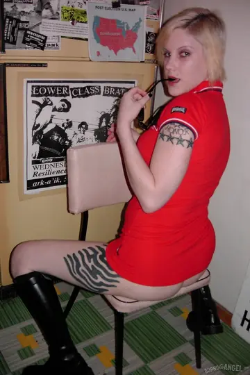 Cadence st john – Short-Haired Blonde in a Red Dress and Boots Flashes Her Naked Body