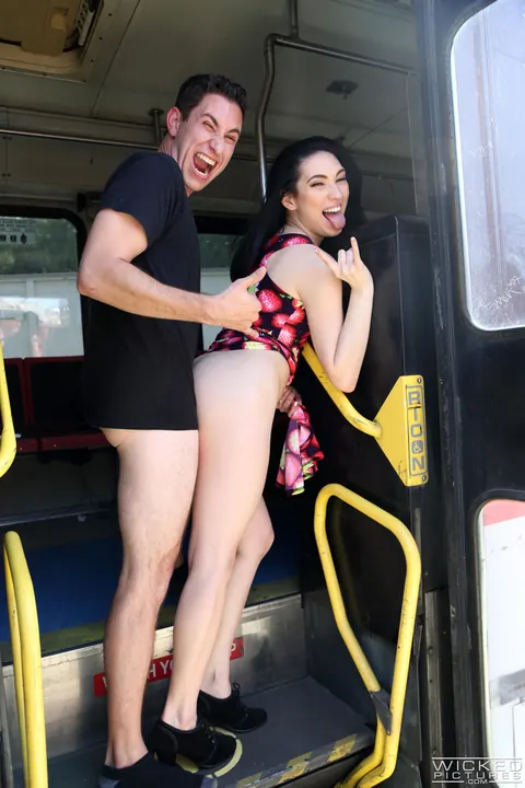 Aria Alexander: Brunette in a Skirt Takes a Facial in Public Group Sex on Train – photo 2 of 20