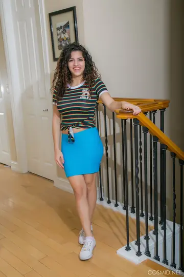 Gabriela Lopez – Latina with Big Natural Tits Strips Out of Her Skirt and Spreads