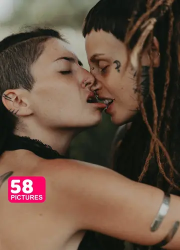 Pigtailed Tattooed Women in Bikinis Kiss and Lick Pussy Outdoors