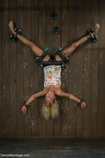 Rain DeGrey – Tall Blonde in Bondage Spreads and Uses a Dildo