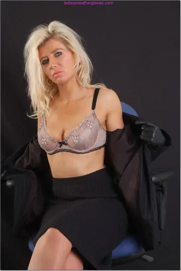 Blonde PAWG in Lingerie and Leather Gloves Spreads in the Office