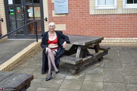 Mature British Blonde Pulls Lingerie Aside Outdoors – photo 1 of 20