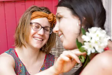Busty Short-Haired Lesbian Licks Hairy Pussy After Deep Kiss