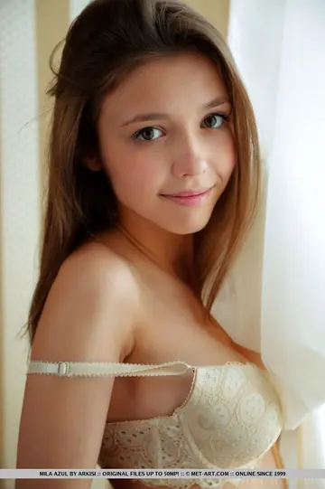 Slim European Brunette Strips and Spreads Her Shaved Pussy