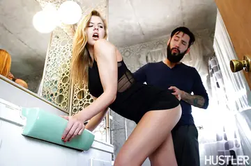 Blonde with Big Tits Gives a Blowjob in the Bathroom