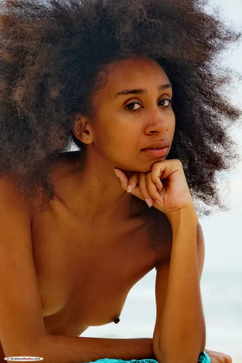 African Babe with Small Tits Spreads on the Beach – photo 2 of 20