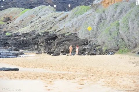 Lena Nicole: Tall Blonde and Redhead Strip and Spread on the Beach – photo 9 of 20