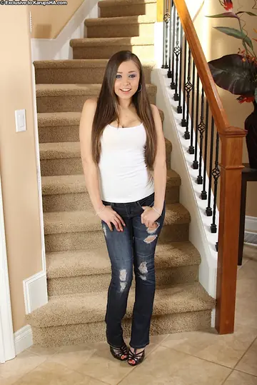 Busty PAWG in High Heels Spreads on the Stairs