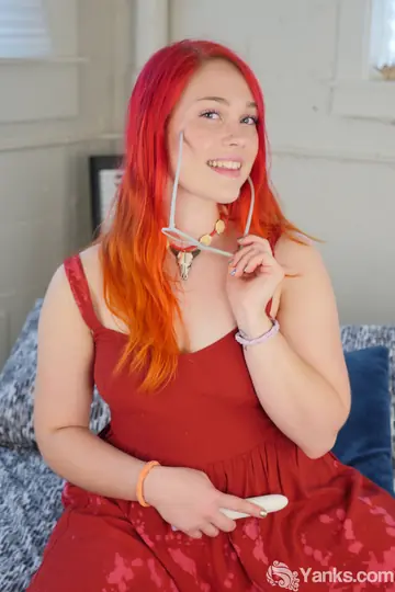 Jennavive Marie – Redhead Strips and Masturbates with a Dildo on the Bed