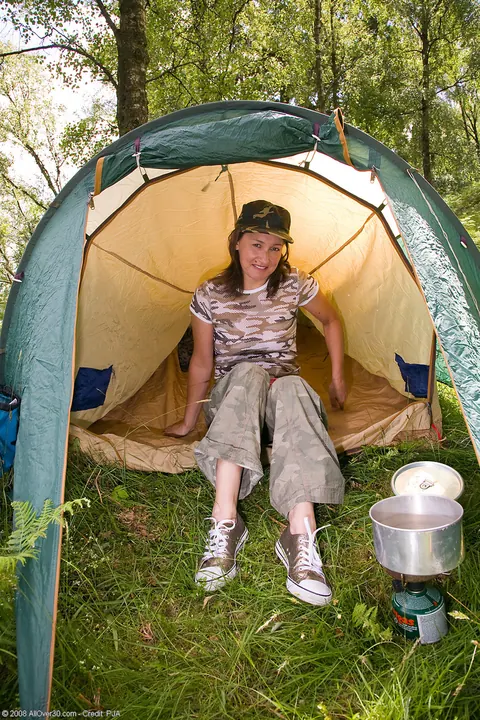Brunette MILF Undresses and Spreads Outdoors at a Camping Site – photo 1 of 20