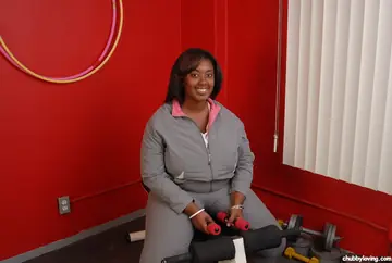 Thick Ebony MILF Undresses in the Gym After Sex