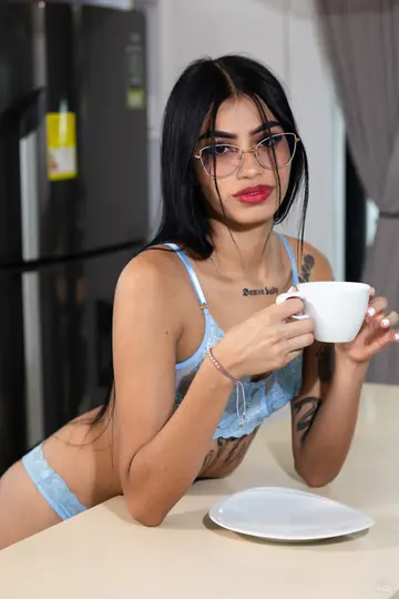 Slim Latina in Glasses Poses in Lingerie Then Strips Nude
