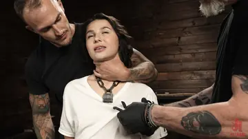 Liz Jordan – Tall Tattooed Brunette Bound in a BDSM Threesome