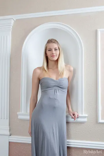 European Blonde with Big Tits Strips Out of Her Skirt and Spreads