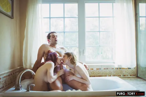 April Snow & Bunny Colby: Busty Redhead Undresses for a Threesome – photo 7 of 20