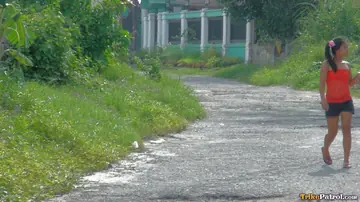 Asian Woman Gives a Blowjob Before Sex Outdoors