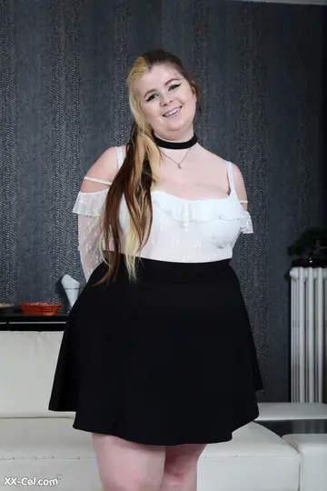 Charline – Chubby Amateur in Lingerie and Skirt Spreads Her Legs