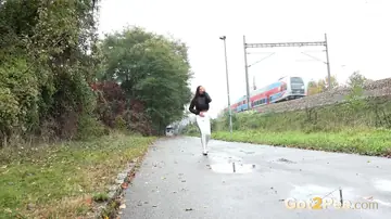 Maddi Black – Busty Brunette Drops Her Pants and Pisses in a Public Bathroom