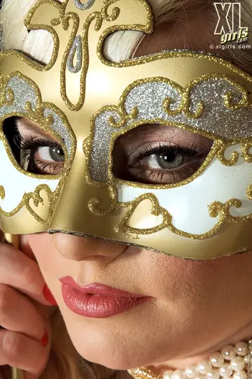 Tiffany Blake – Blonde BBW in Stockings Removes Mask and Bares Her Big Tits