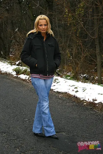 Busty Blonde Strips Out of Her Jeans and Gets Fucked Cowgirl
