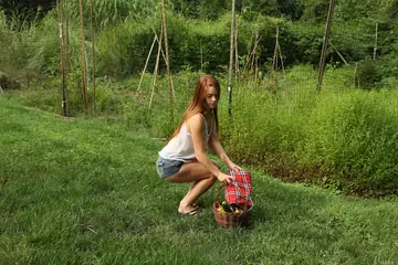 Kimberly Brix – Petite European Redhead Poses in Panties Outdoors