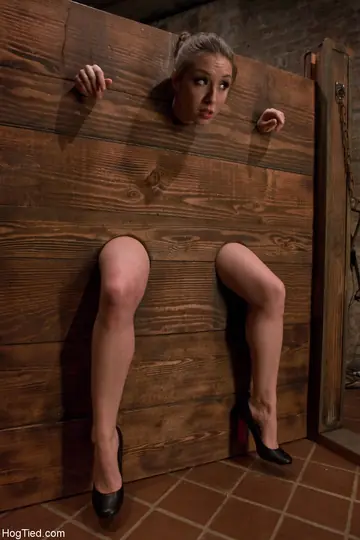 Brunette in Bondage Takes a Dildo from Behind