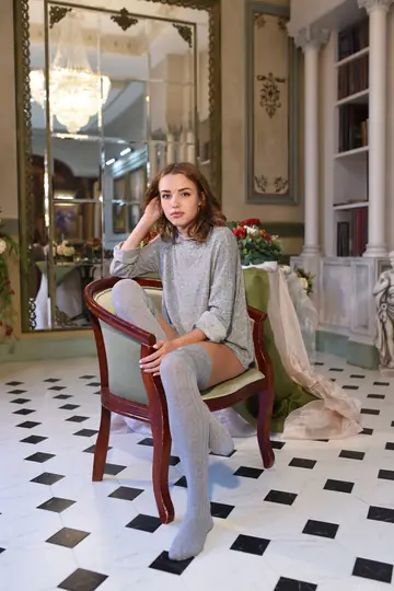 Maxa Saloma – Tall Russian Brunette in Stockings and Socks Flaunts Her Big Tits