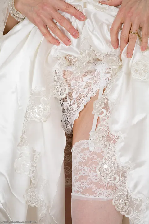 Hazel May: Blonde Bride Strips Off Her Wedding Dress to Show Stockings and Hairy Pussy – photo 5 of 21