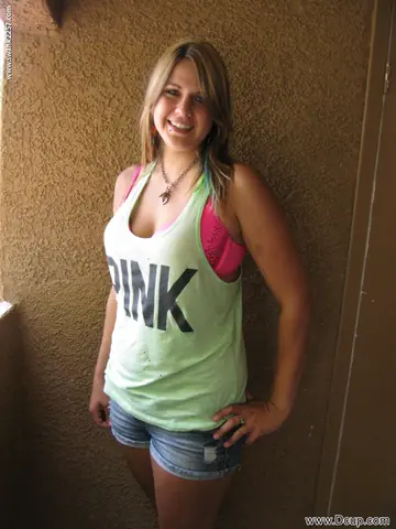 Thick Blonde Flashes Her Big Tits Outdoors in Shorts