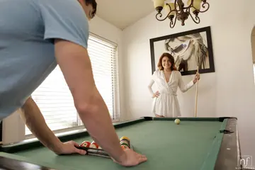Brunette Has Sex and Gives a Handjob on the Pool Table